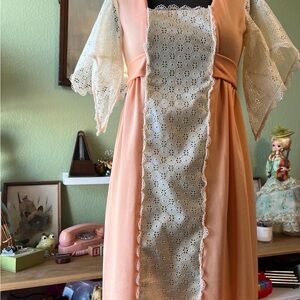 Salmon 70s Maxi with Cream Lace Details